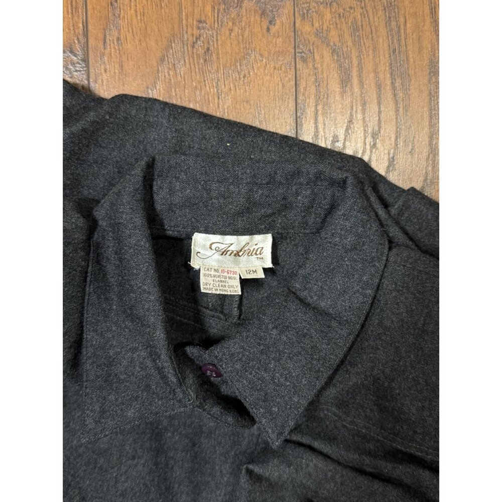 Vintage Ambria Womens 12M 100% Worsted Wool Flannel Long Coat Dress Gray Classic - Picture 15 of 16